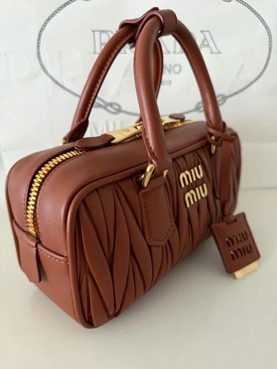 Miu Miu Cognac Matelassé Leather Satchel with Gold Hardware - Picture 3 of 6
